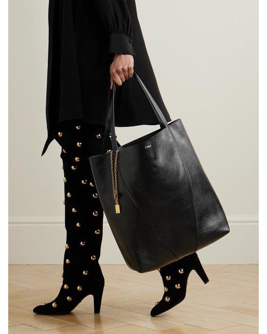 Chloé Black Spin Tote Aus Strukturiertem Leder Mit Verzierungen