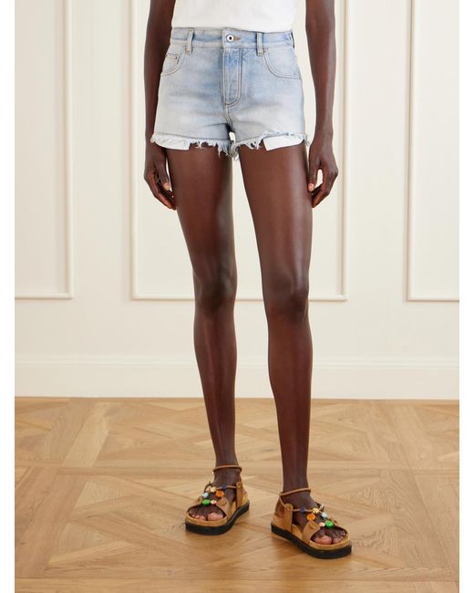 Loewe Blue Paula's Ibiza Anagram Distressed Straight-Leg Denim Shorts