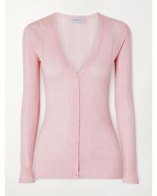 Gabriela Hearst Pink Lillian Pointelle-Knit Wool Cardigan