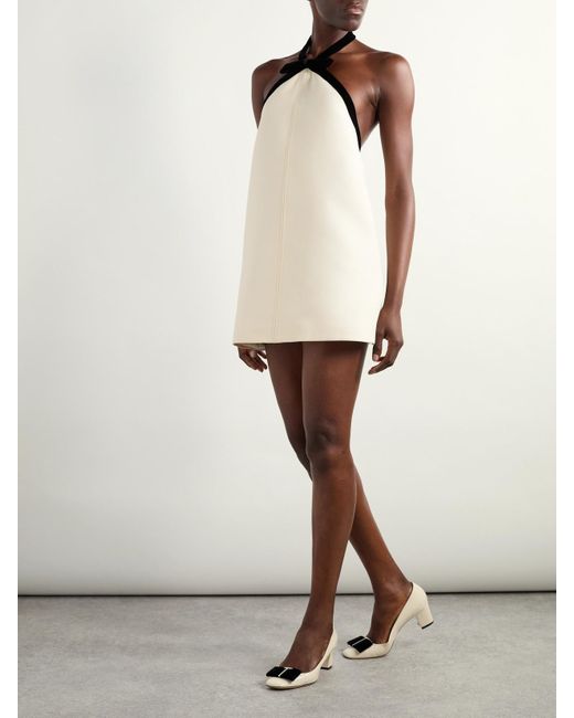 Tom Ford Natural Bow-Embellished Velvet-Trimmed Wool And Silk-Blend Crepe Mini Dress