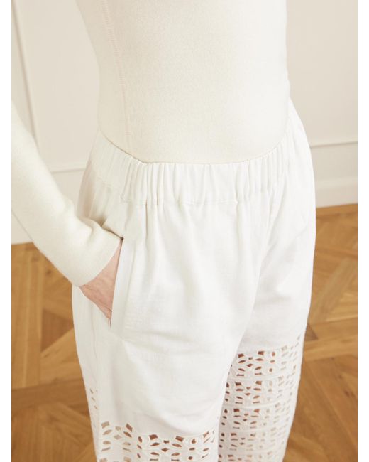 Sea White Leila Broderie Anglaise-Trimmed Cotton And Linen-Blend Wide-Leg Pants
