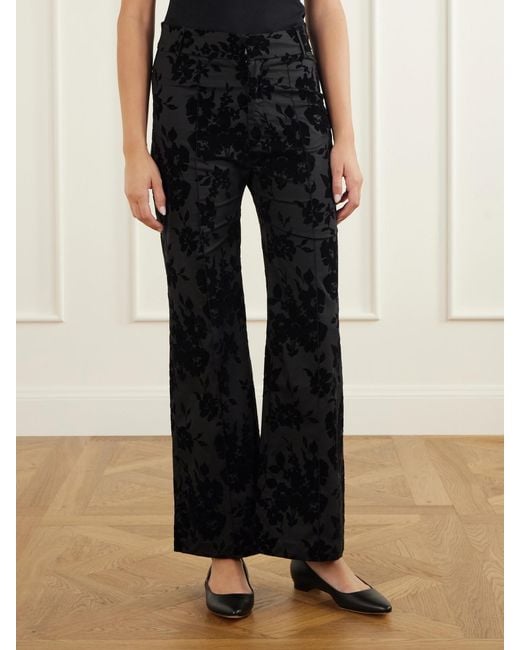 D'Estree Black Yoshitomo Flocked Straight-Leg Pants
