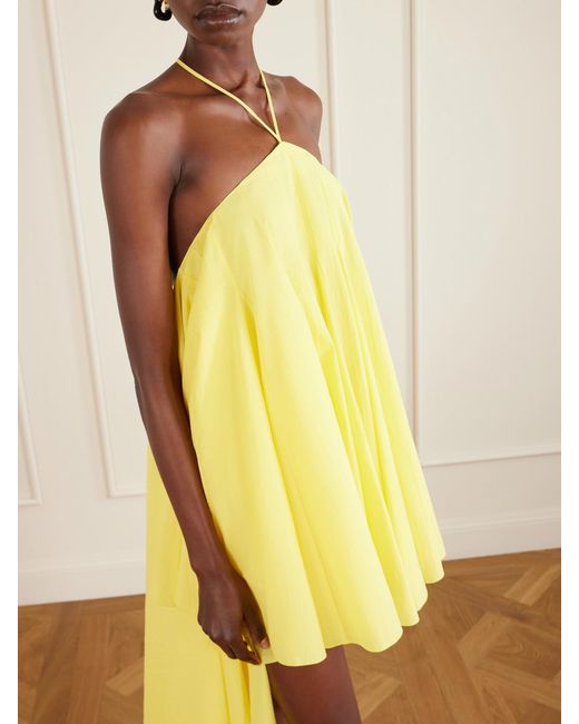 Jacquemus Yellow Courte Asymmetric Cotton-Blend Crepon Halterneck Dress