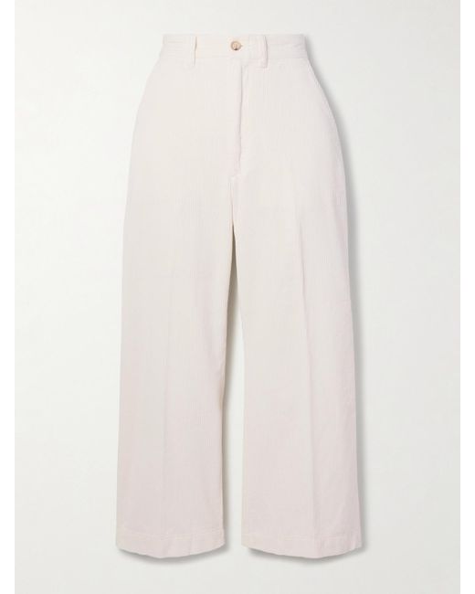 Polo Ralph Lauren White Cropped Cotton-Corduroy Wide-Leg Pants