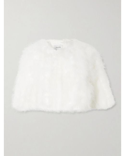 Yves Salomon White Cropped Feather Jacket