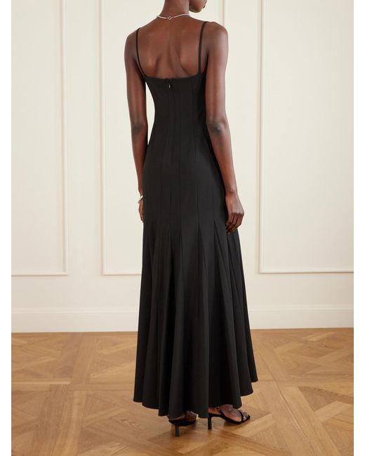 Staud Black Rila Paneled Crepe Midi Dress