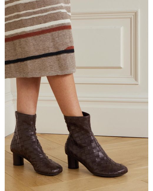 Bottega Veneta Brown Atomic Intrecciato Leather Ankle Boots