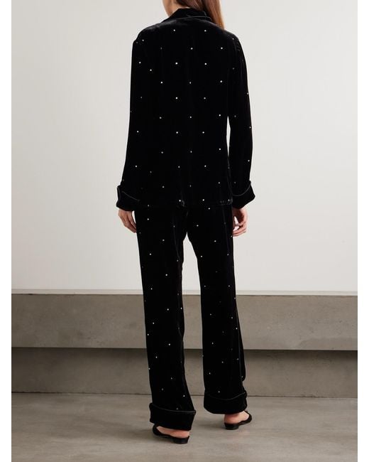 Olivia Von Halle Black Coco Crystal-Embellished Velvet Pajama Set