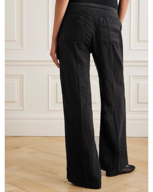 James Perse Black Pleated Linen Wide-Leg Pants