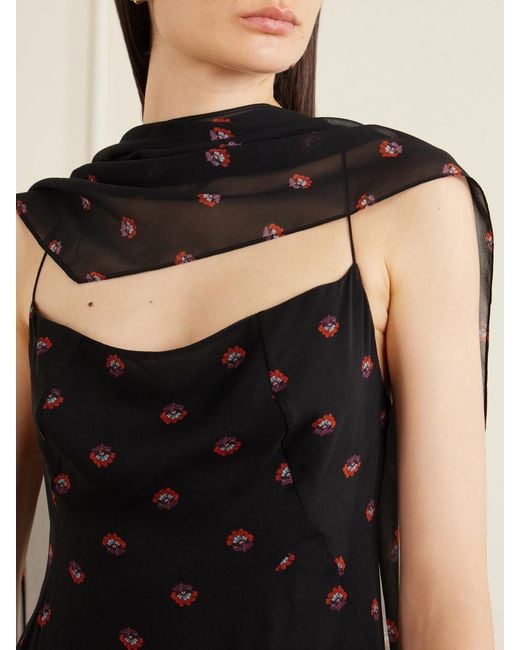 LIBEROWE Black Aubrey Floral-Print Silk-Chiffon Gown