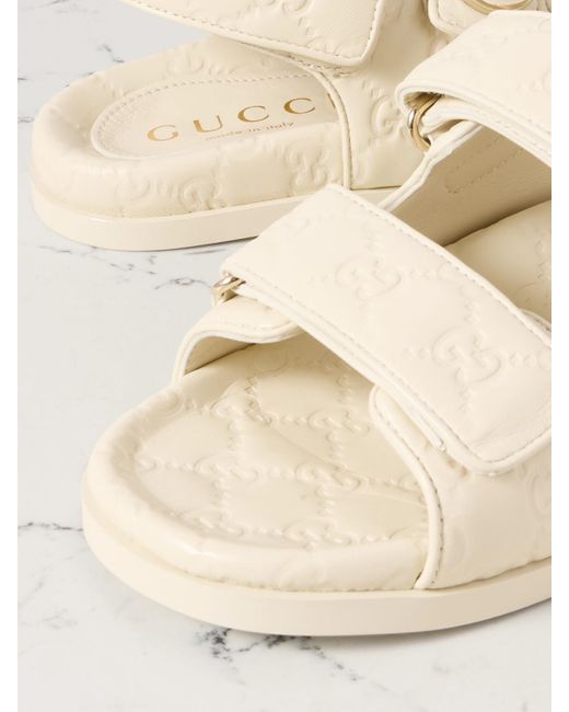 Gucci Natural New Marmont Gg Debossed Leather Sandals