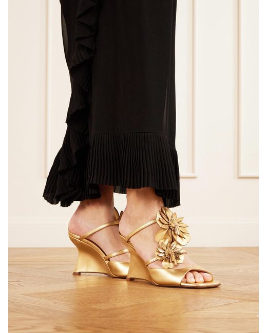 Zimmermann Belara Appliquéd Metallic Leather Wedge Sandals