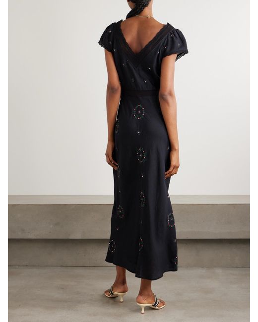 Rixo Black Iggy Midikleid Aus Besticktem Voile Mit Spitzenbesätzen
