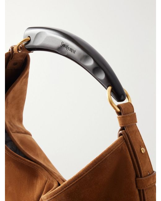 Saint Laurent Brown Mombasa Paneled Leather-Trimmed Suede Shoulder Bag