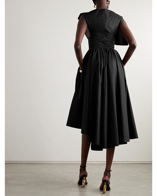 Salon 1884 Black Net Sustain Evanne Asymmetric Pleated Cotton-Poplin Midi Dress