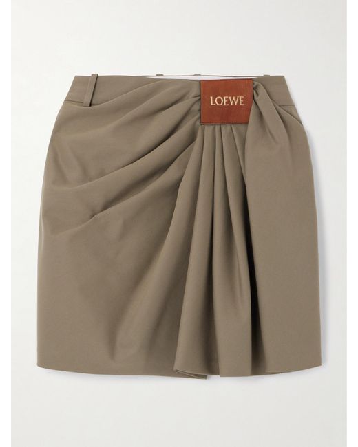 Loewe Green Draped Cotton And Silk-Blend Twill Mini Skirt