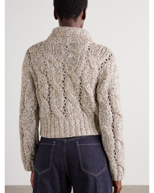 Brunello Cucinelli Natural Sequin-Embellished Cable-Knit Wool Cardigan
