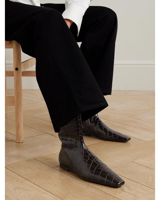 Totême Black Croc-Effect Leather Chelsea Boots