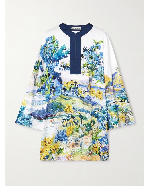 Mary Katrantzou Blue Elsa Embroidered Floral-Print Twill Mini Dress