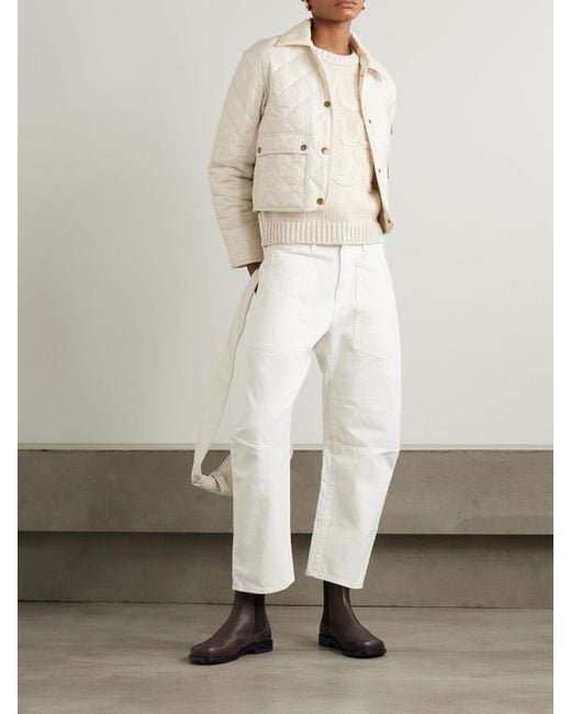 Moncler Natural Chitre Verkürzte Wattierte Jacke Aus Gestepptem Shell Mit Besätzen Aus Baumwoll-Canvas