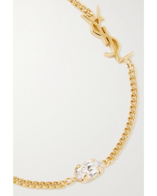Saint Laurent White Crystal-Embellished-Tone Bracelet