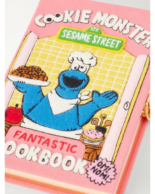 Olympia Le-Tan White Cookie Monster Fantastic Cookbook Embroidered Canvas Clutch