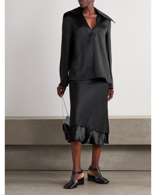 Jil Sander Black Satin-Crepe Blouse