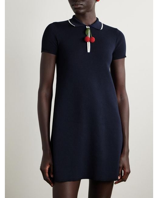 Valentino Garavani Blue Embellished Ribbed Cotton Mini Dress