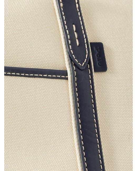 Polo Ralph Lauren Natural Large Leather-Trimmed Cotton-Blend Canvas Tote