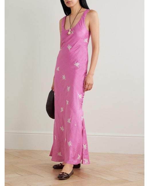 Alix Of Bohemia Pink Jasmine Floral-Print Silk Midi Dress