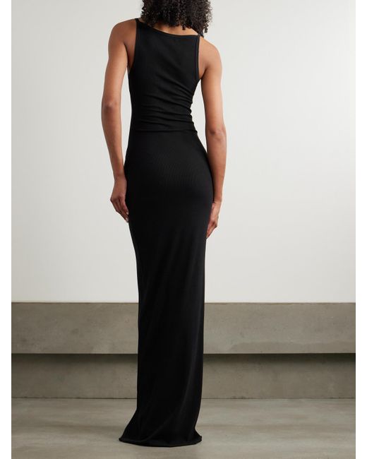 ÉTERNE Black Iris Ribbed Stretch-Cotton And Modal-Blend Jersey Maxi Dress