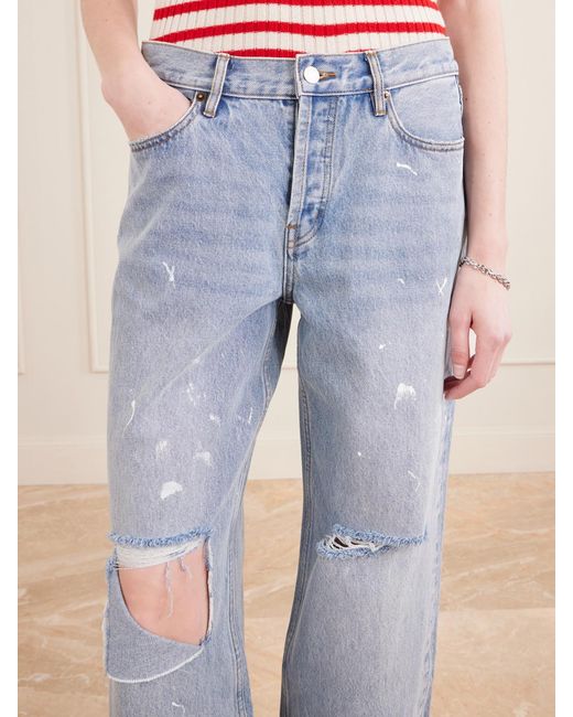 Still Here Blue Painter Distressed Mid-Rise Straight-Leg Jeans