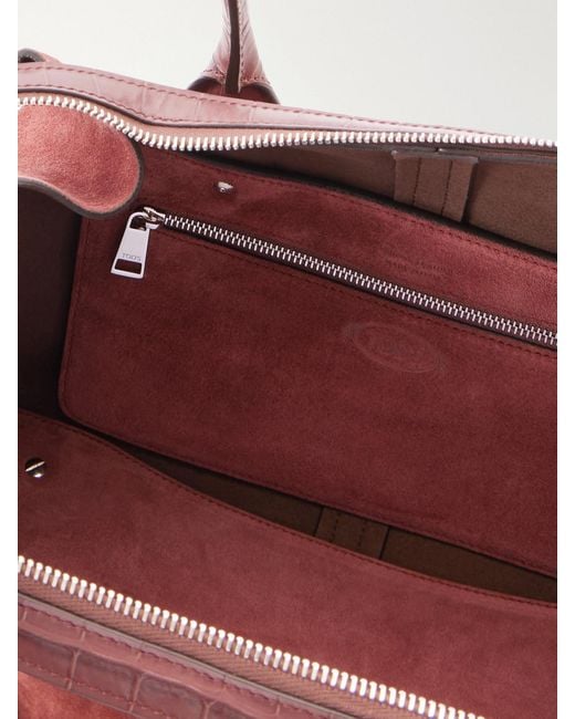 Tod's Red Bauletto Croc-Effect Leather-Trimmed Suede Mini Bag