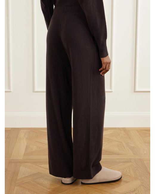 LeKasha Black Suria Ribbed Organic Cashmere Wide-Leg Pants