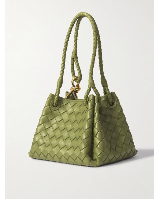 Bottega Veneta Green Parachute Kleine Schultertasche Aus Intrecciato-Leder