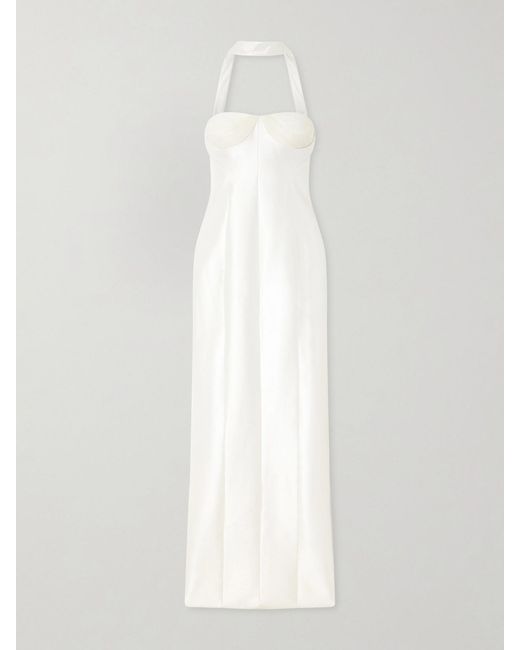 Danielle Frankel White Lette Tulle-Trimmed Wool And Silk-Blend Twill Gown