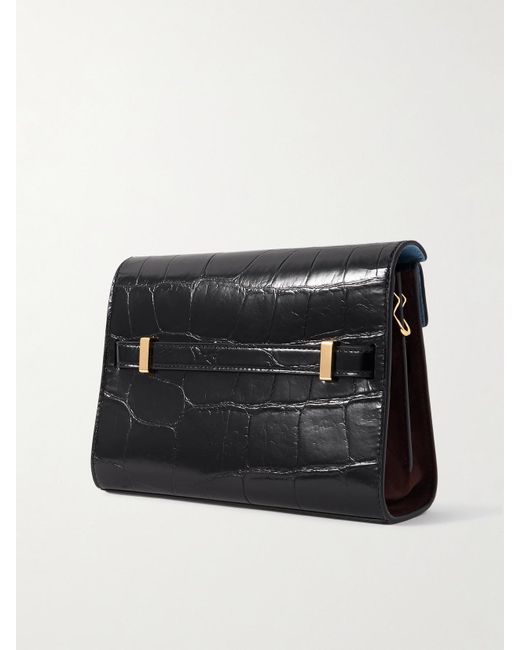 Sac Porté Épaule En Cuir Verni Effet Croco À Finitions En Daim Lee Radziwill Tory Burch en coloris Black