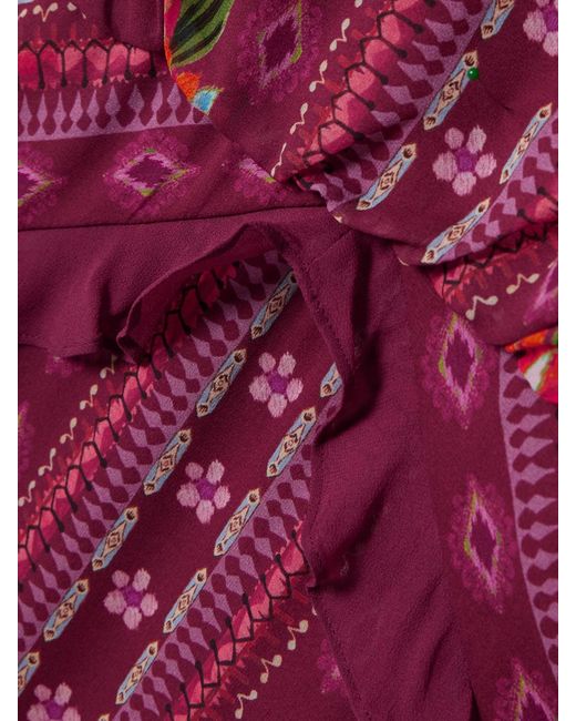 Saloni Purple Isa Long-C Ruffled Floral-Print Silk Crepe De Chine Gown