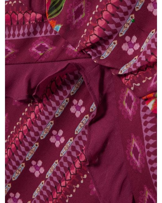 Robe Du Soir En Crêpe De Chine De Soie À Imprimé Fleuri Et À Volants Isa Long-C Saloni en coloris Purple