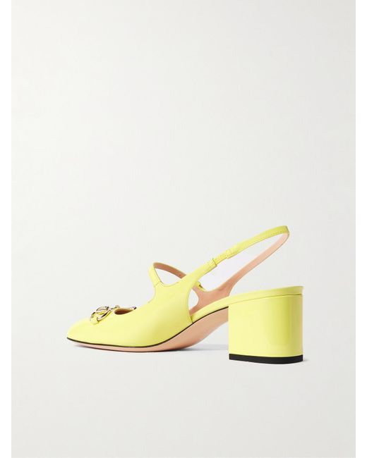 Gucci Yellow Lady Horsebit-Detailed Patent-Leather Mary Jane Pumps
