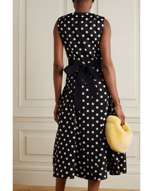 Erdem Black Penelope Belted Polka-Dot Taffeta-Faille Midi Dress