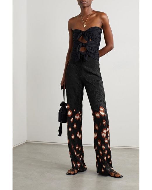 Johanna Ortiz Black Net Sustain Aromatic Evenings Printed Satin-Jacquard Straight-Leg Pants