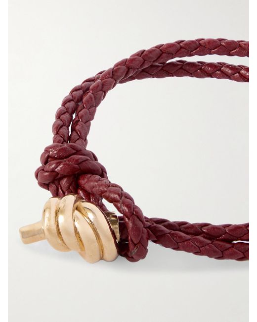 Bottega Veneta Red Intrecciato Leather And-Tone Bracelet