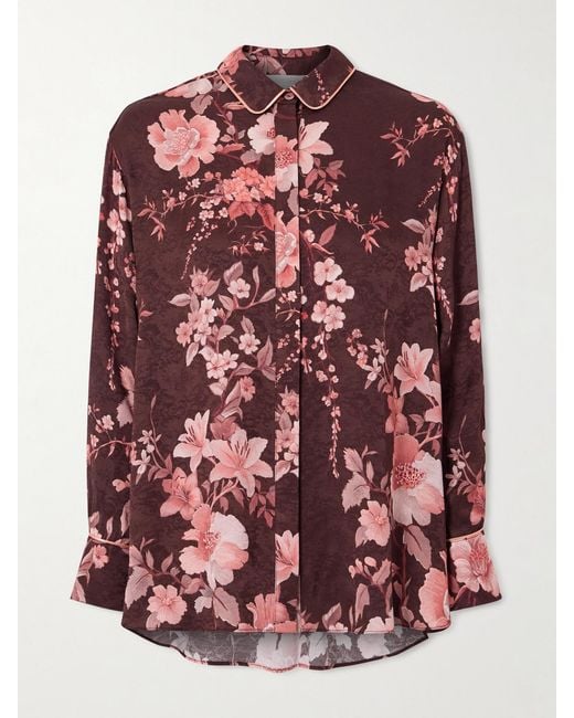 Borgo De Nor Red Nova Floral-Print Satin-Jacquard Shirt