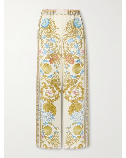 Versace Metallic Hose Mit Weitem Bein Aus Bedrucktem Seiden-Twill