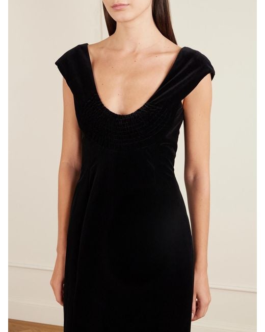 Colleen Allen Black Shirred Cotton-Velvet Gown