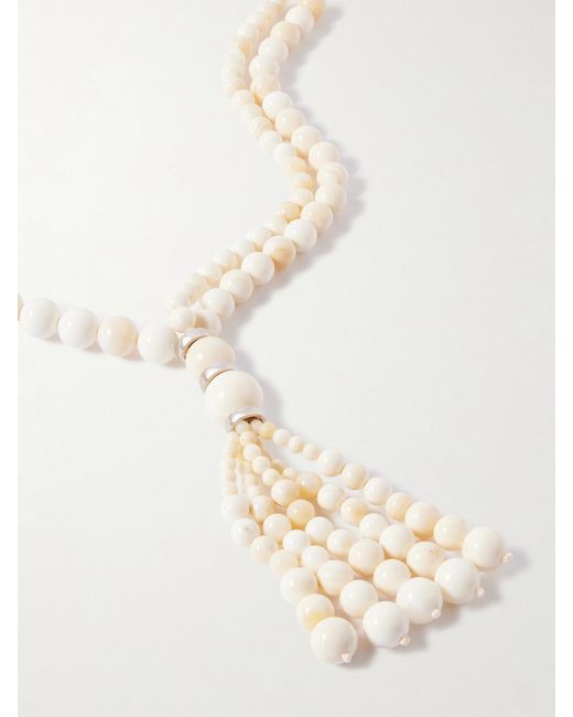 Le Sundial White Venice Opera Tasseled Stone Necklace