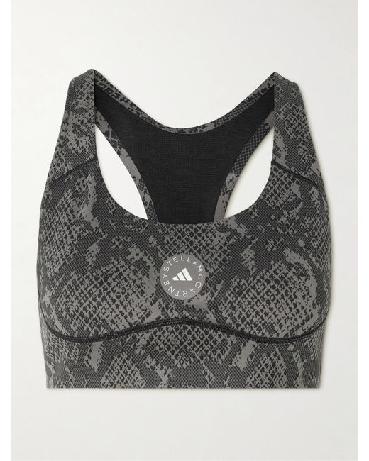 Adidas By Stella McCartney Gray Power Impact Sport-Bh Aus Recyceltem Stretch-Material Mit Schlangenprint