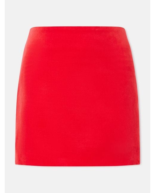 Blazé Milano Red Coci Cotton And Linen-Velvet Mini Skirt