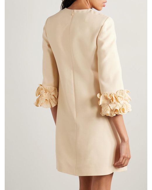 Valentino Garavani Natural Ruffled Wool And Silk-Blend Crepe Mini Dress